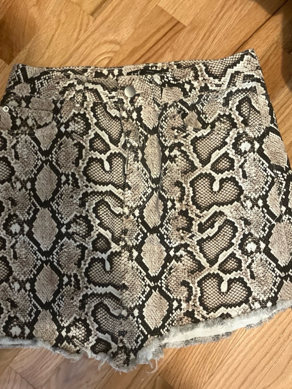 Zara Snake-Print Mini Skirt in Beige and Black
